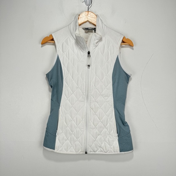 Athleta Upside Insulated Puffer Vest Women XS White Gray Full Zip Quilted - Picture 11 of 11
